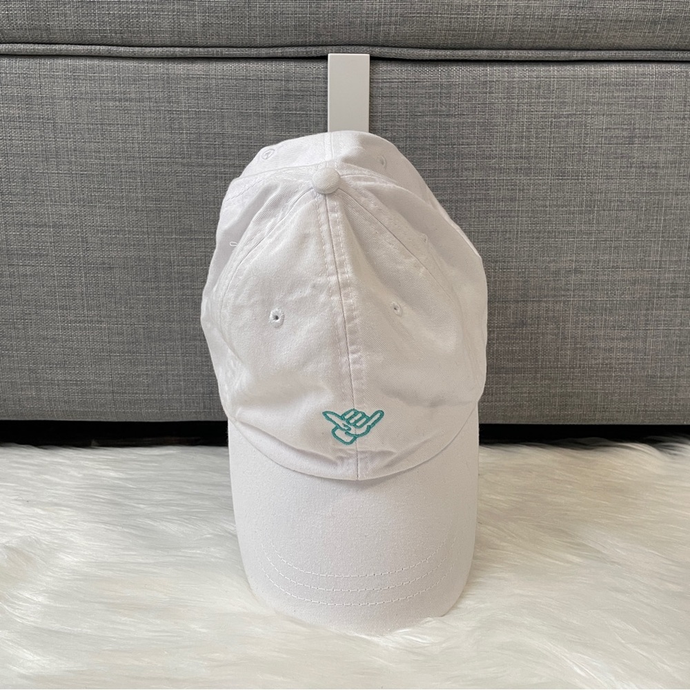 White and Teal Hang Loose Embroidered Shaka Life Hand Adjustable Dad Hat